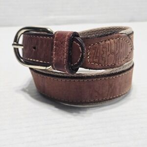 ZEP-PRO Boys Belt Brown Genuine Leather‎ & Canvas Webbing Youth Size 22